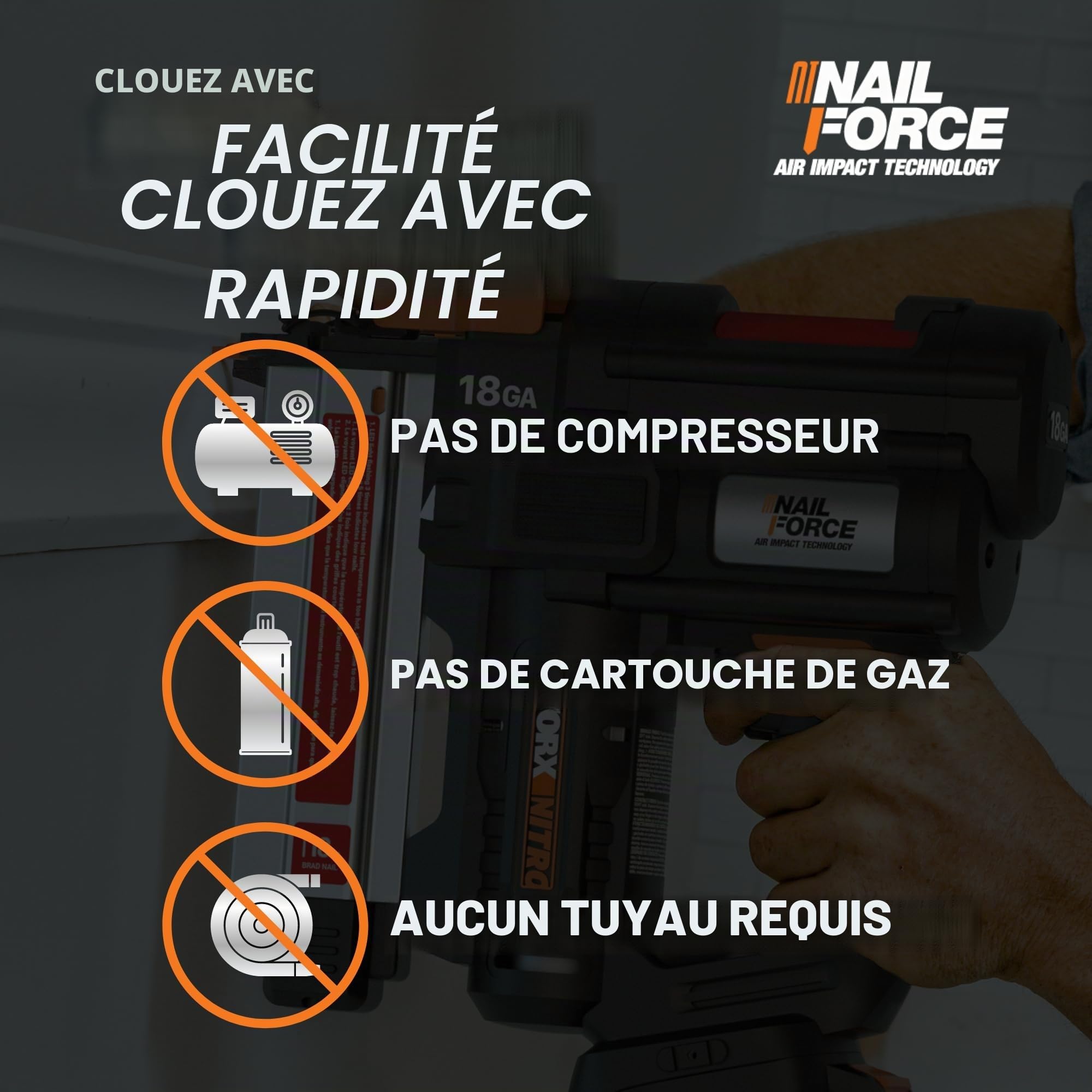 Cloueuse à batterie 20 V - 18 GA | Worx | PowerShare | WX842.9 | Clous de 1,2 mm et jusqu'à 50 mm de long