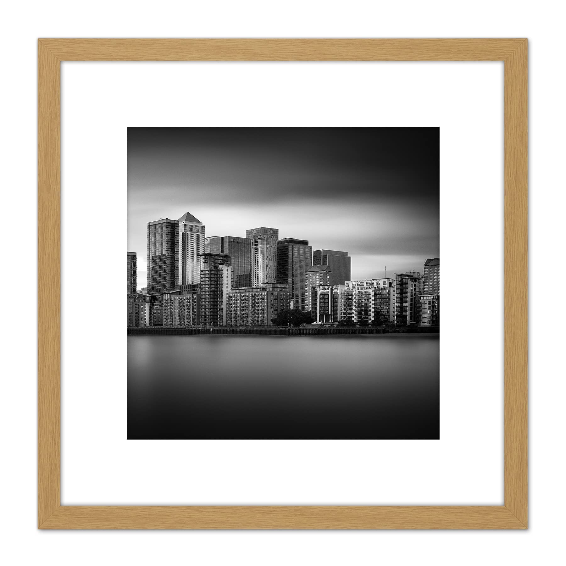 Artery8 Warby City Skyline Canary Wharf London Photo 8X8 Inch Square Wooden Framed Wall Art Print Picture with Mount