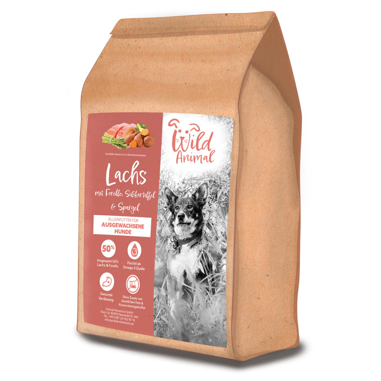 WildAnimal Alimento de Calidad para Perros - salmón con Trucha, Batata y espárragos, alimento seco, sin Cereales, 1 envase (1 x 2 kg)