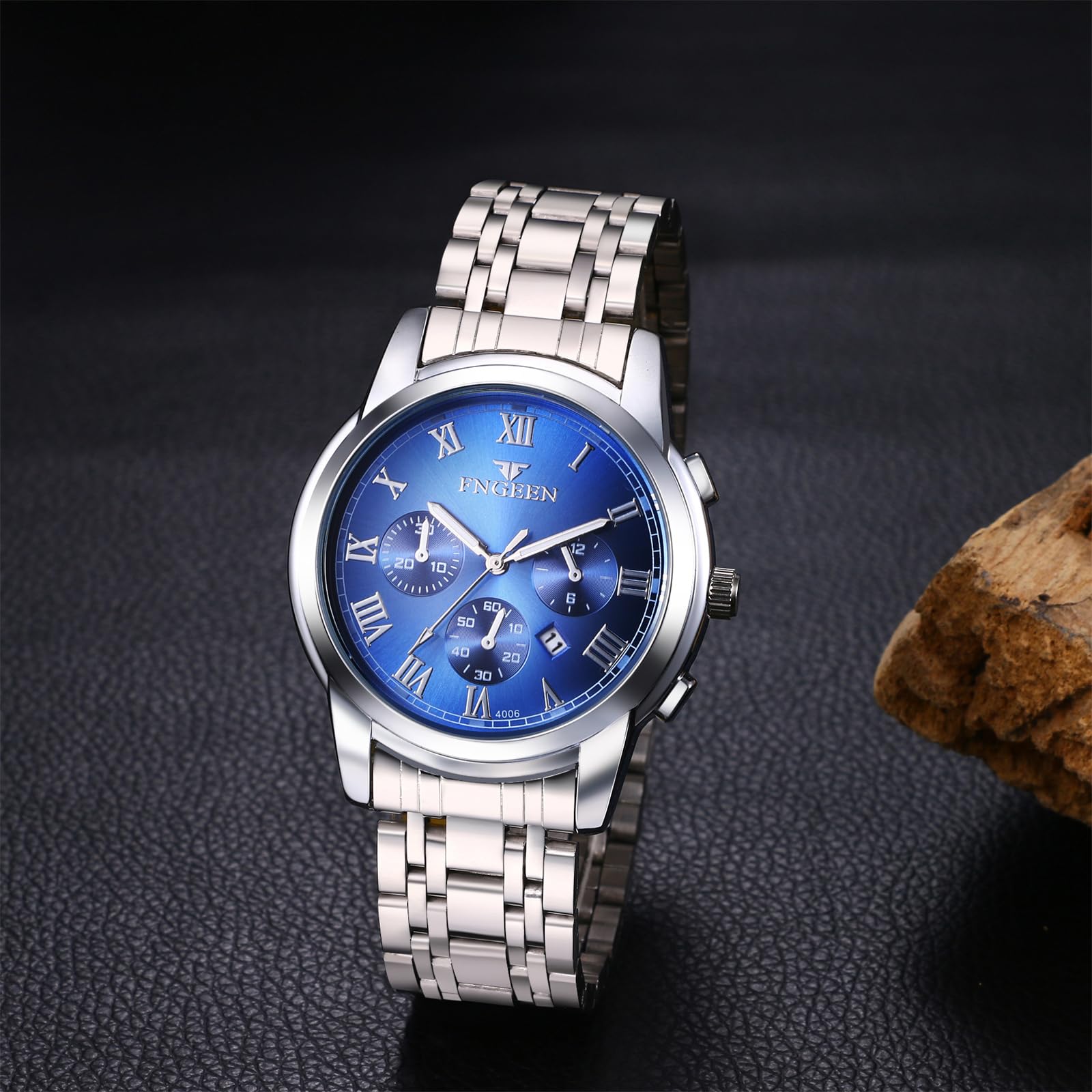 OIDEA Orologi Analogici Rotondo Coppie: Orologio al Quarzo Impermeabile per Uomo e Donna Cinturino in Acciaio Inox Rimovibile Calendario Luminoso - per Tempo Libero Business Regali
