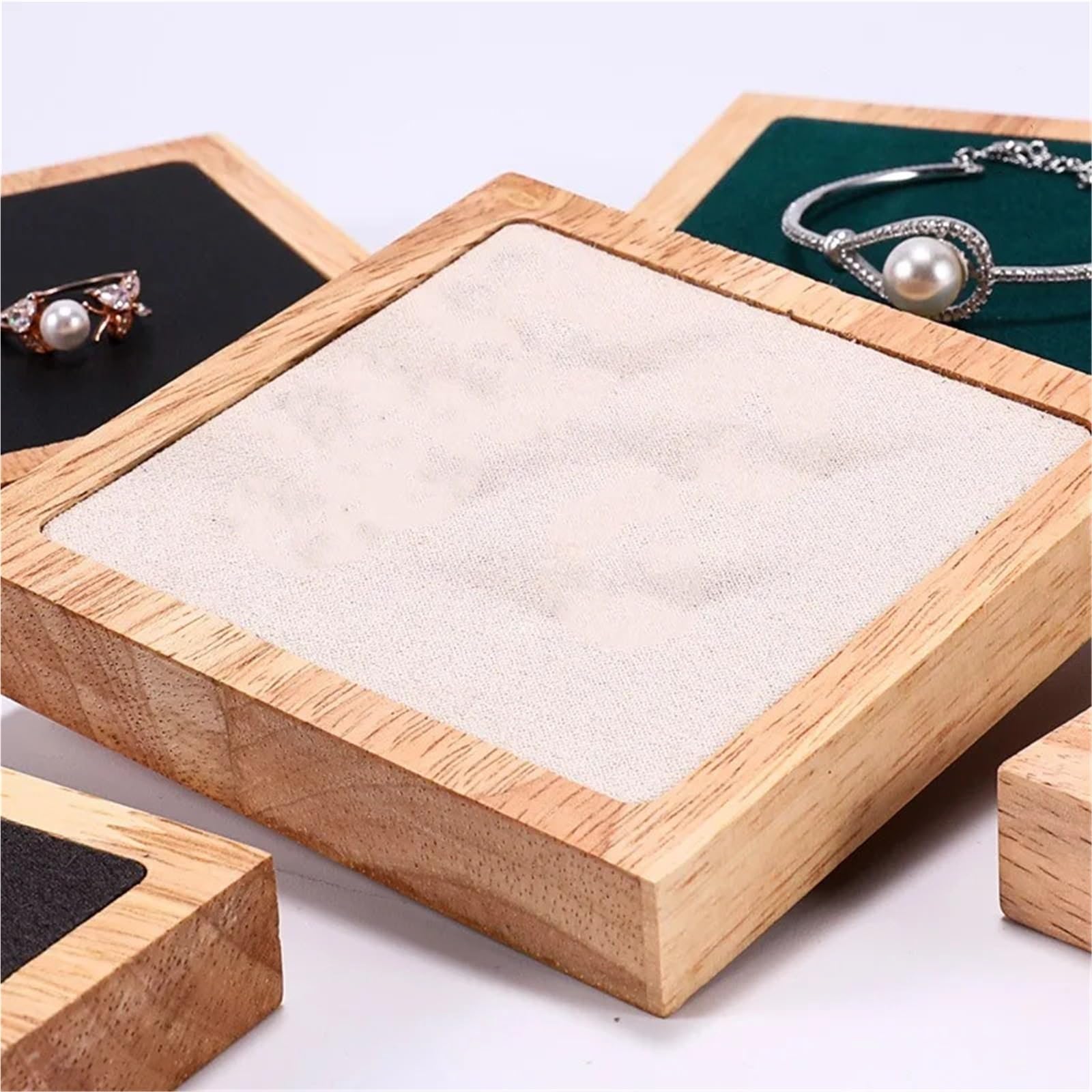 Bandeja De Joyería Bandeja de Madera Maciza for Pulsera, Bandeja Cuadrada for mostrador, bandejas de exhibición de joyería, Accesorio, 2 uds.(Beige)