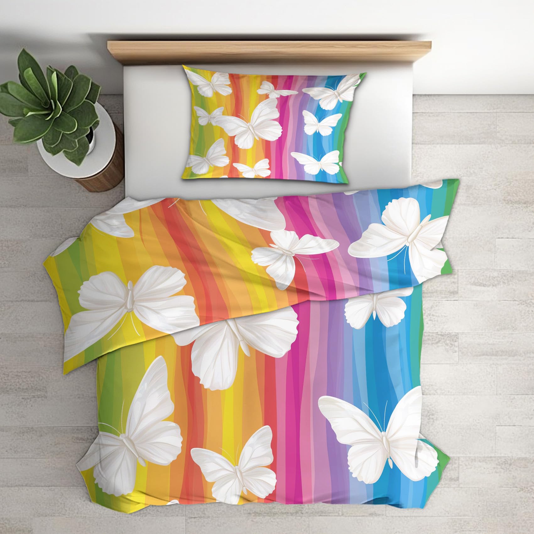 Housse de couette 140x200 papillon réversible et parure microfibre avec fermeture éclair