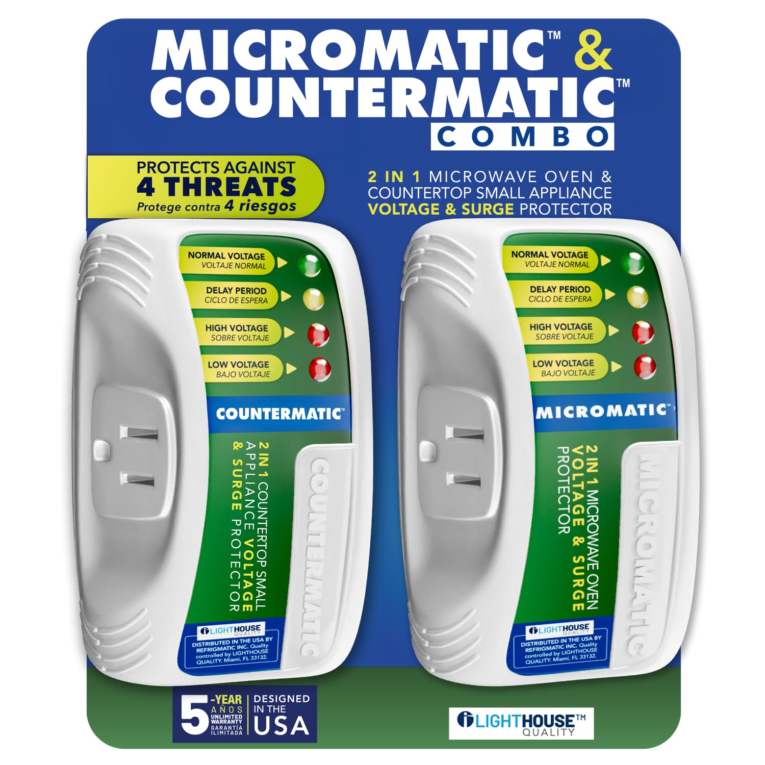 Two Electronic Voltage & Surge Protector Combo Micromatic for Microwaves and Countermatic for Kitchen Appliances