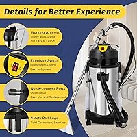 Vista 5 de Máquina limpiadora de alfombras comercial, limpiador de piso 3 en 1, limpiador de polvo portátil de 40L/11 galones, máquina de absorber agua