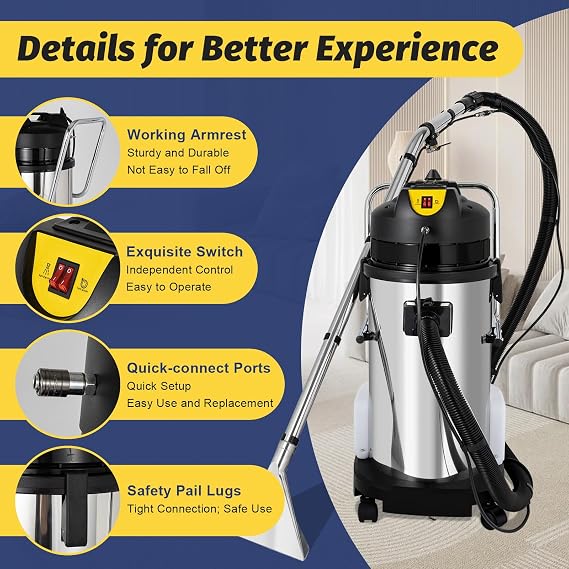 Gdrasuya10 40L Household Cleaning Machine, 3 in 1 Commercial Upholstery Cleaner Machine Portable Carpet Cleaning Machine Sofa Curtain Cleaner Dust Extractor for Hotel, Guesthouses, Office