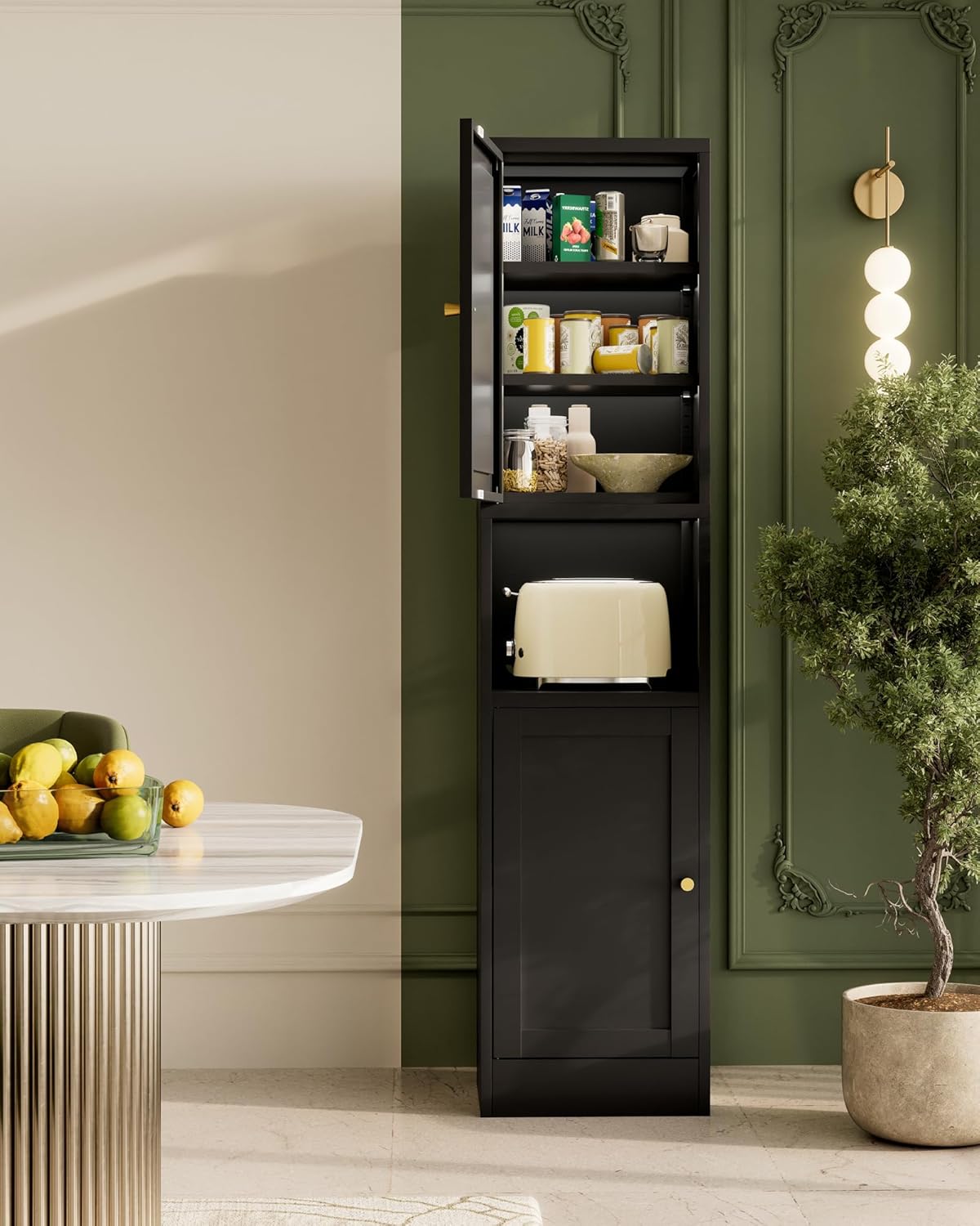 67" Slim Narrow Kitchen Pantry Cabinet with Doors – 6-Tier Tall Storage Cupboard for Small Space, Adjustable Shelves, Reversible Doors, Easy Assembly, Black, Ideal for Bathroom