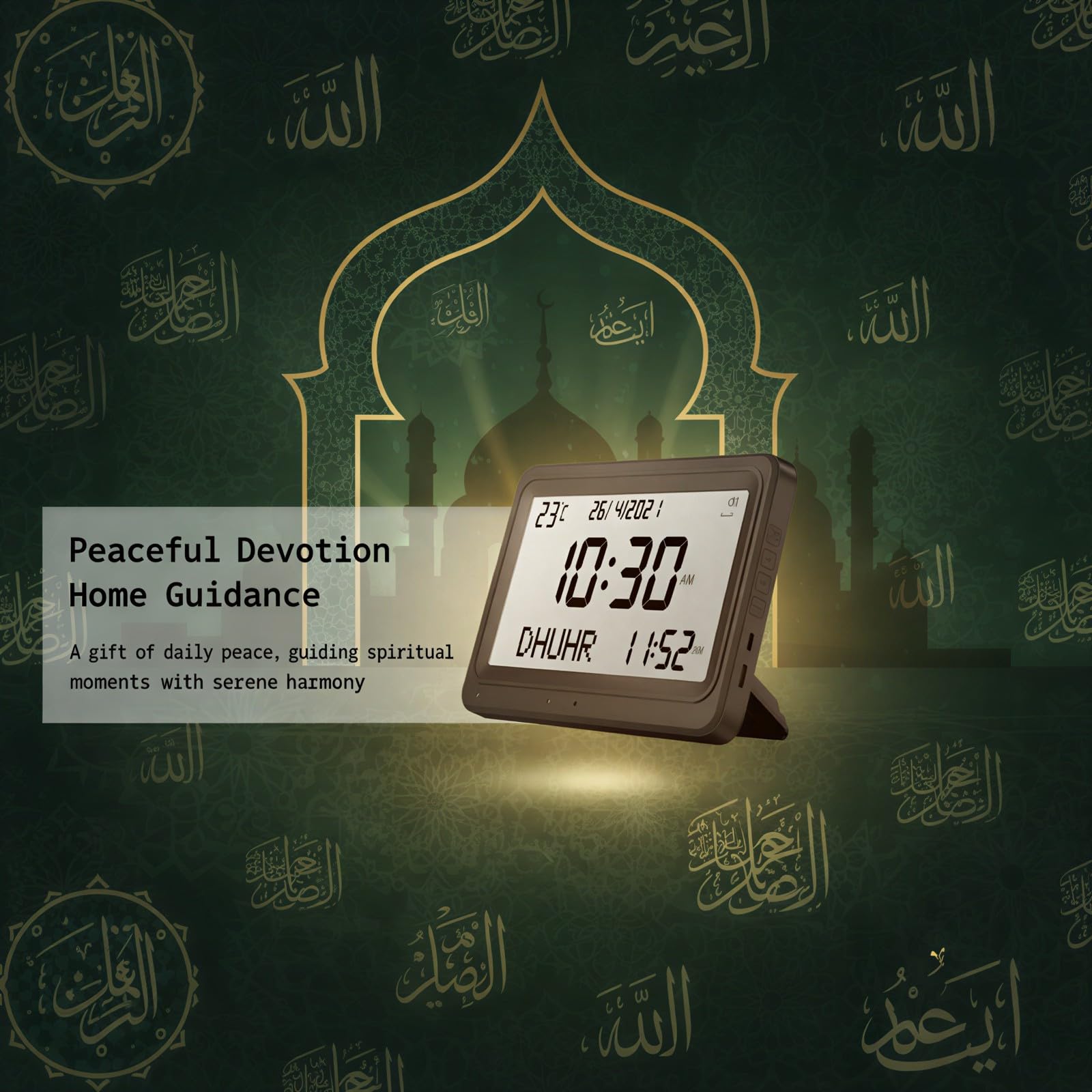 Horloge Azan Clocks pour l'appel à la prière musulmane avec son, pour la maison, bureau ou table, calendrier islamique numérique et affichage de température, réveil de prière USB ou piles, noir