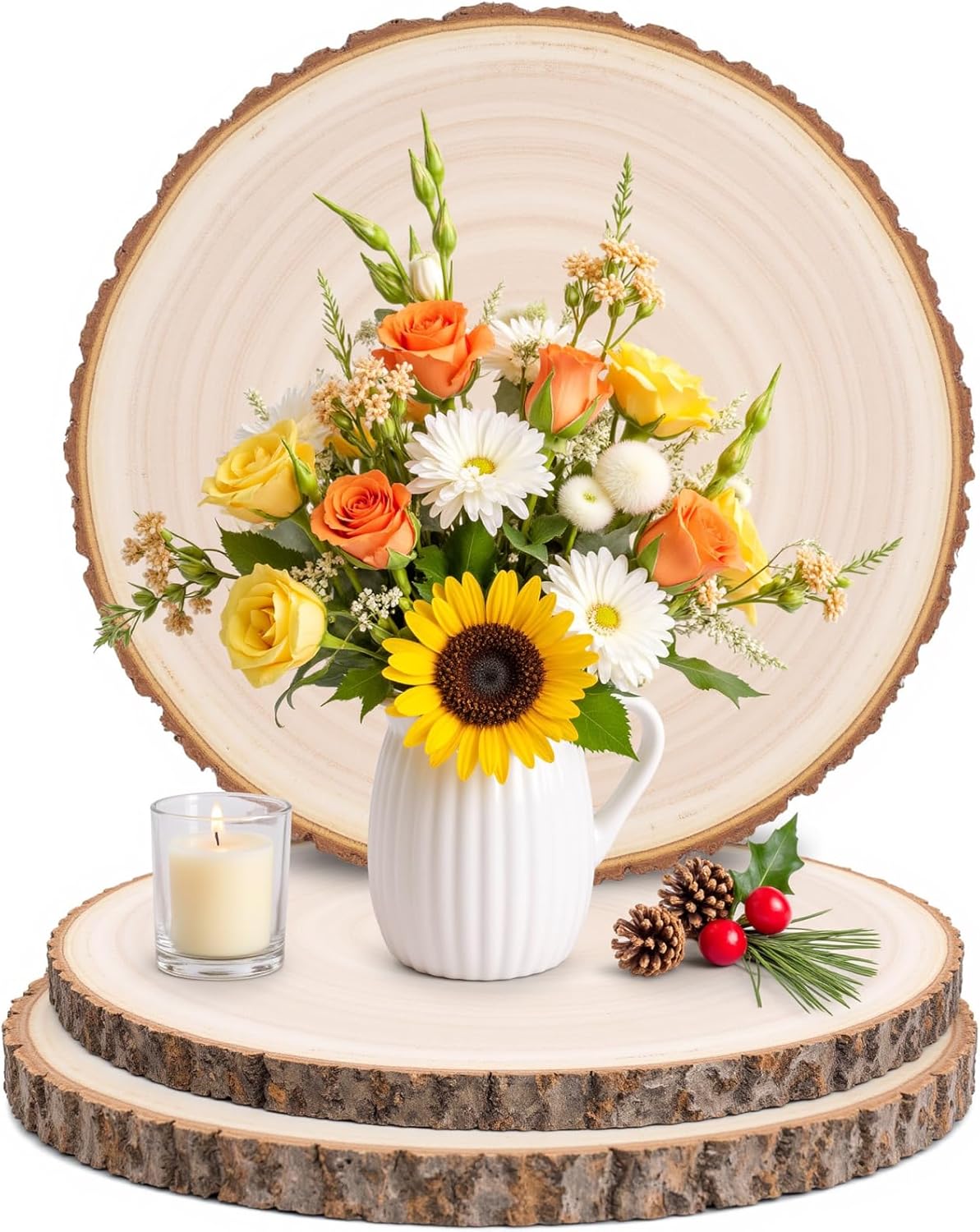 3 Pack 11 Inch Large Wood Slices for Centerpieces,Natural Unfinished Round Wood Ornaments for Crafts,Rustic Wooden Circles & Slabs for Wedding Centerpieces& Christmas Table Decor,DIY Painting Crafts - Image 9