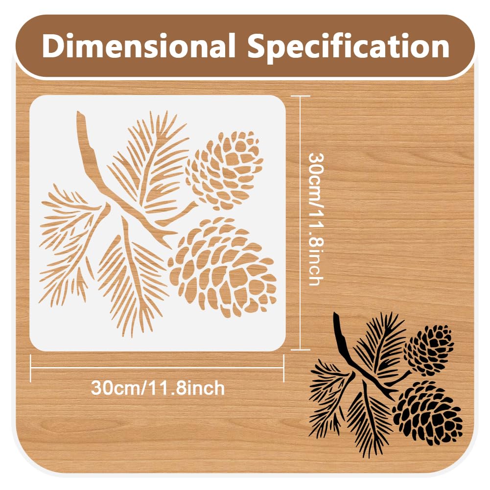 DOODLREAM Pine Cone Stencil for Painting on Wall 30 x 30cm Reusable Plastic Craft Stencils for Painting on Wood Fabric Furniture DIY Home Decor Stencil - Image 2