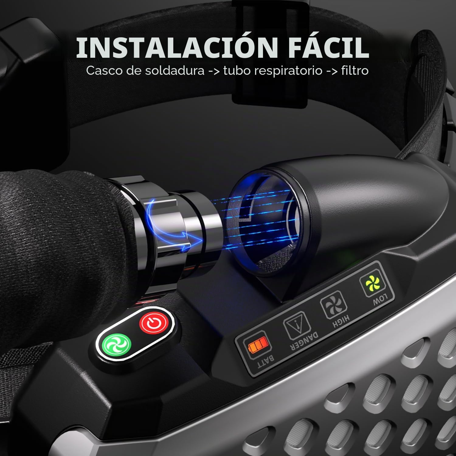 ANDELI Casco de Soldadura PAPR TH3P | Filtración 99.97% EN 12941 | Flujo de Aire 200 L/min | Óptica 1/1/1/2 | Visión Panorámica 180° y LED | para MIG/TIG/MMA