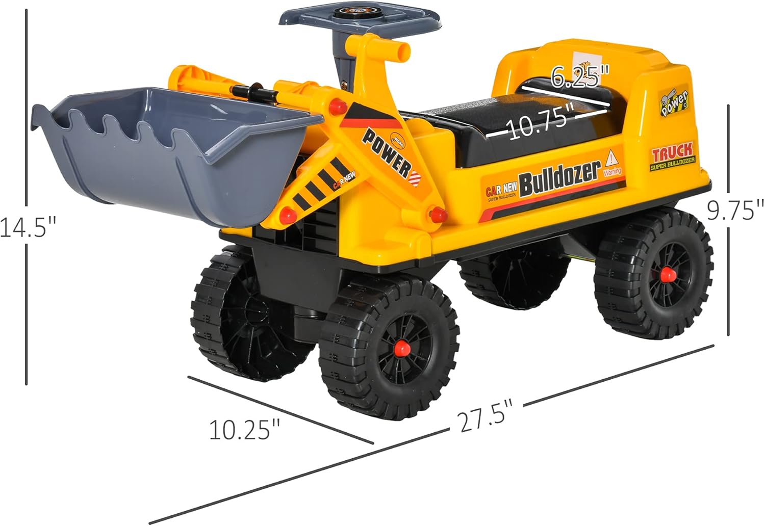 Yellow and Gray Kids Ride-On Bulldozer with Storage