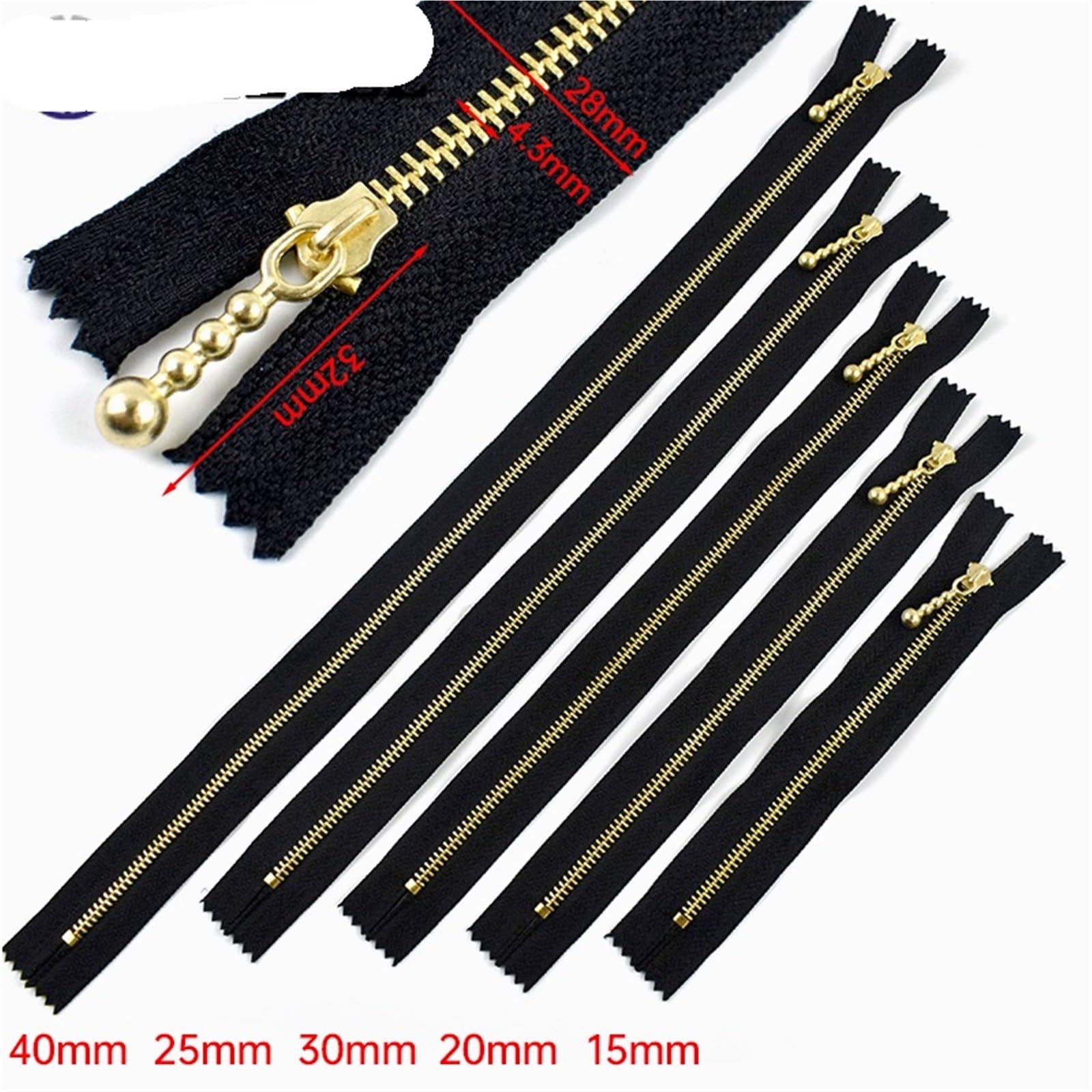 Cremallera de Metal for chaqueta, cremalleras con bloqueo automático, bolsillo reparación, cierre cremallera, Kit costura repuesto, 10/20 piezas, 12-40cm, 3#(WhiteGold,20cm-20Pcs)