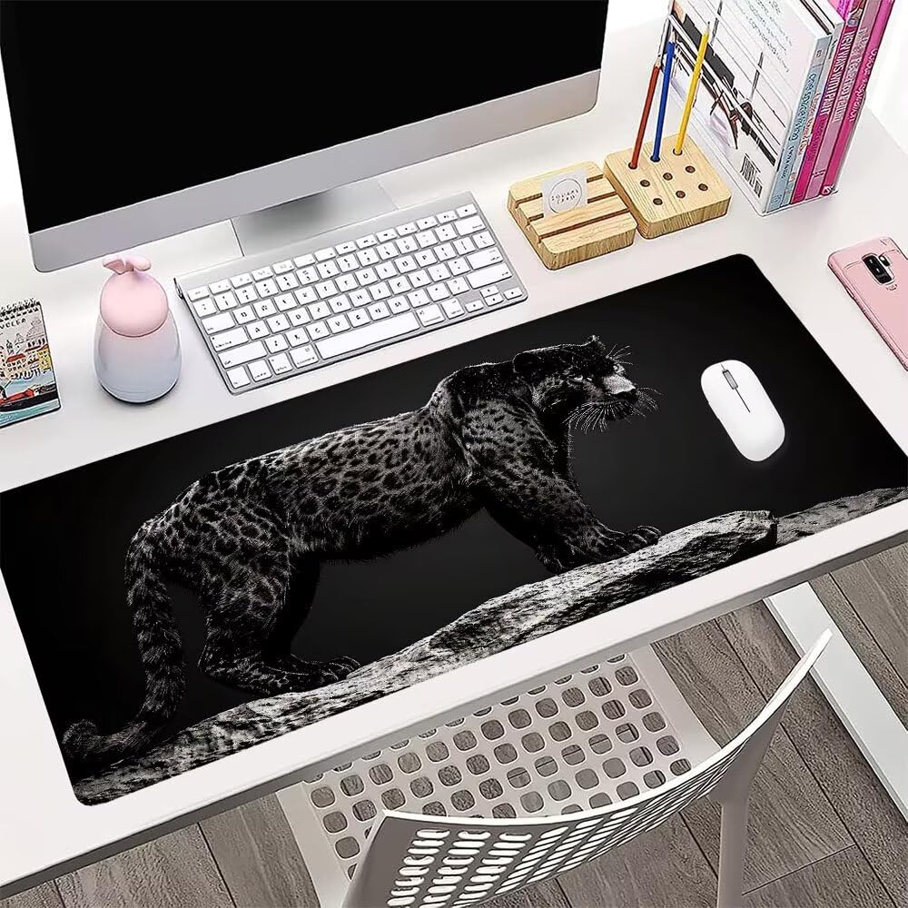 Alfombrilla de Mouse para Juegos, Nero, XXL, Antideslizante, Impermeable, Diseño de Leopardo, Extendido, Grande, 1200x600x3mm, para PC, Laptop, Ufficio, Famiglia d-292
