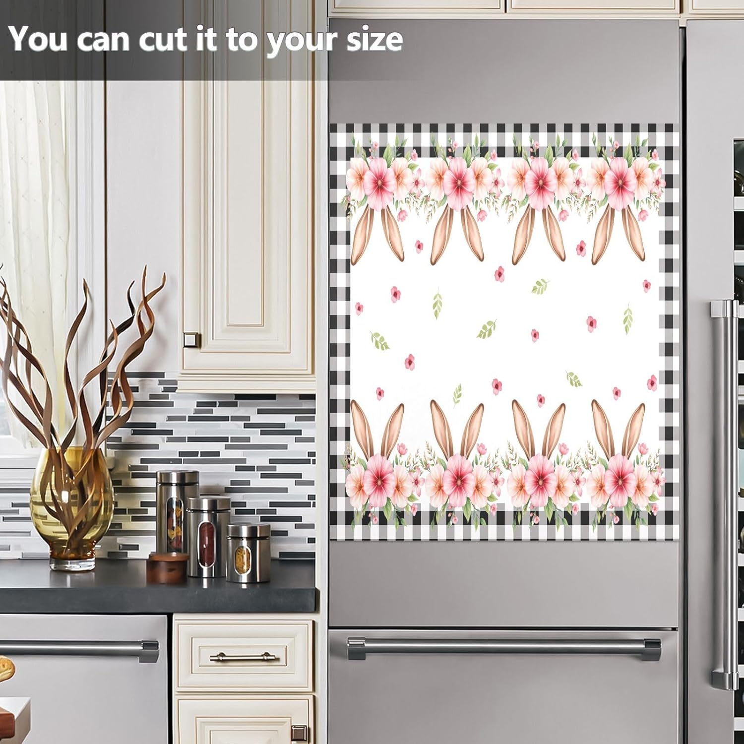 Dishwasher Magnet Cover Large Magnetic Stickers Easter Bunny Ears Flower Front Dishwasher Cover Reusable Decal for Home Kitchen Refrigerator Decorative Lid Washing Machine Laundry