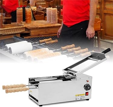 Commercial Chimney Cake Machine Electric Oven, Electric Ice Cream Cone Chimney Cake Roll Maker with 2 Types Conical Stick, Temp & Time Control for Restaurant Bakeries,110V