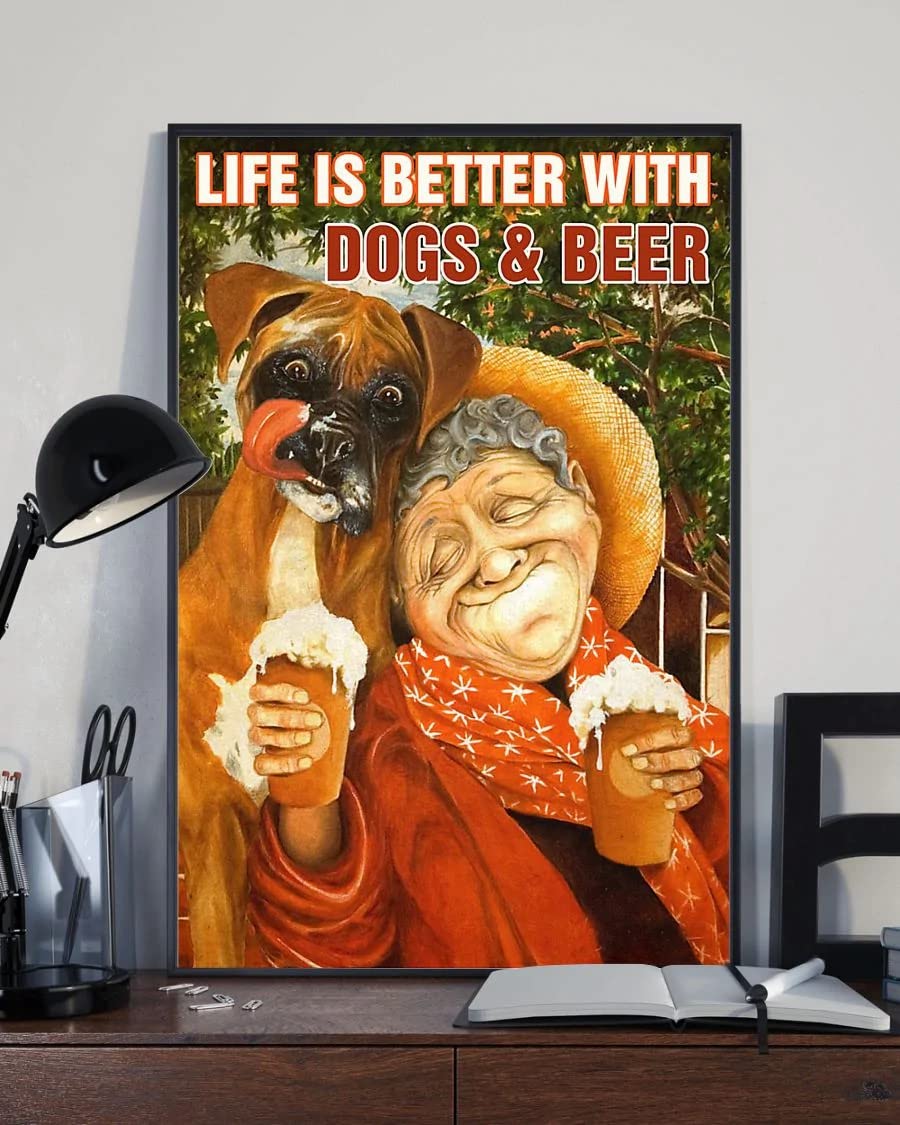 Dog Beer Poster Make Life Better Vintage Style Art Print Tin Sign Vintage Tin Sign Poster Board Man Cave Shabby Chic Housewarming Gift 12x8inch