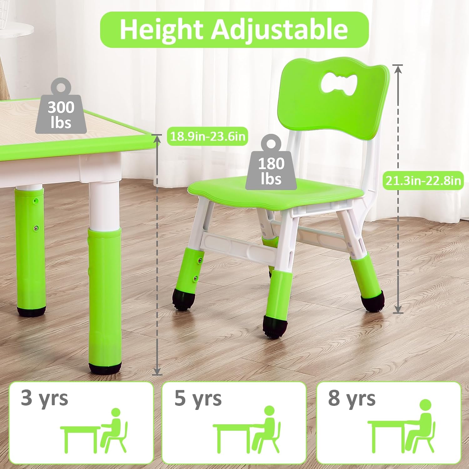 PULLAFUN Kids Table and Chairs Set, Graffiti Desktop Plastic Children Art Table with Seat, Height Adjustable Toddler Table and Chair Set for Kids Ages 3-10