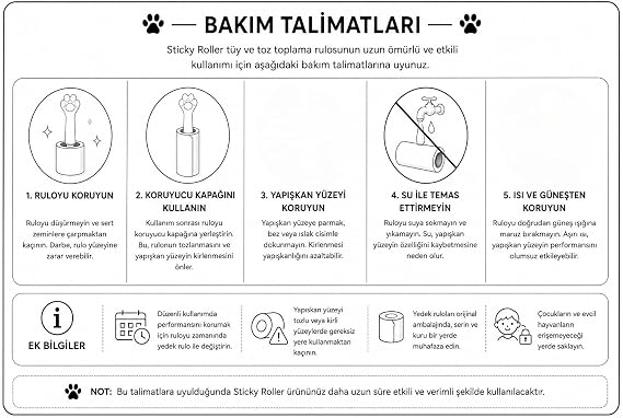 Sticky Roller Tüy Toplayıcı Rulo Seti – 1 Ana Sap + 2 Yedek Rulo, Güçlü Yapışkan Yüzey, Ev ve Araç Kullanımı İçin (Bej)