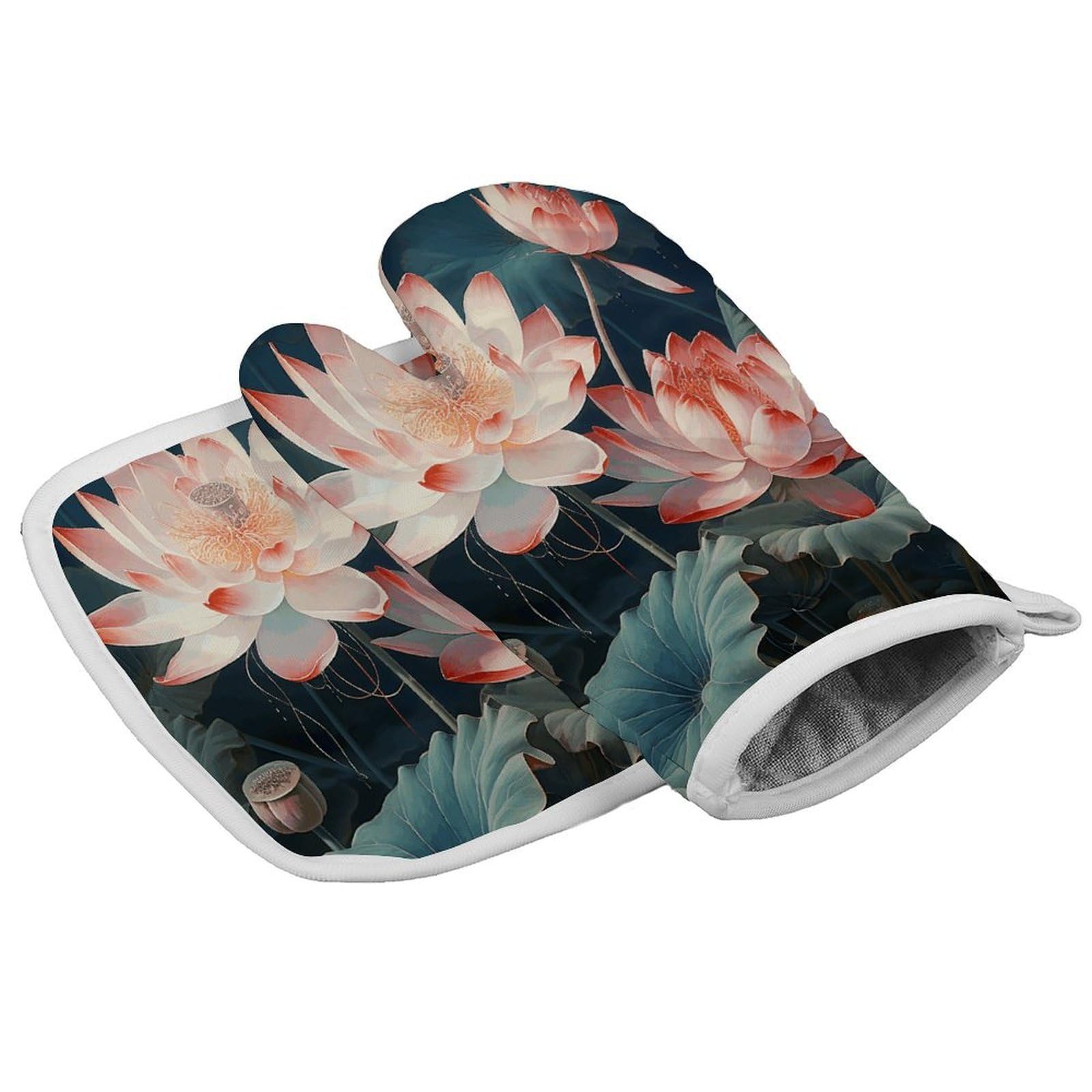 Fodpand Style Dragonfly And Lotus Oven Mitts And Pot Holders Sets, Cooking Gloves And Hot Pads Heat Resistant Washable, Kitchen Oven Glove For Oven Cooking Baking Grilling