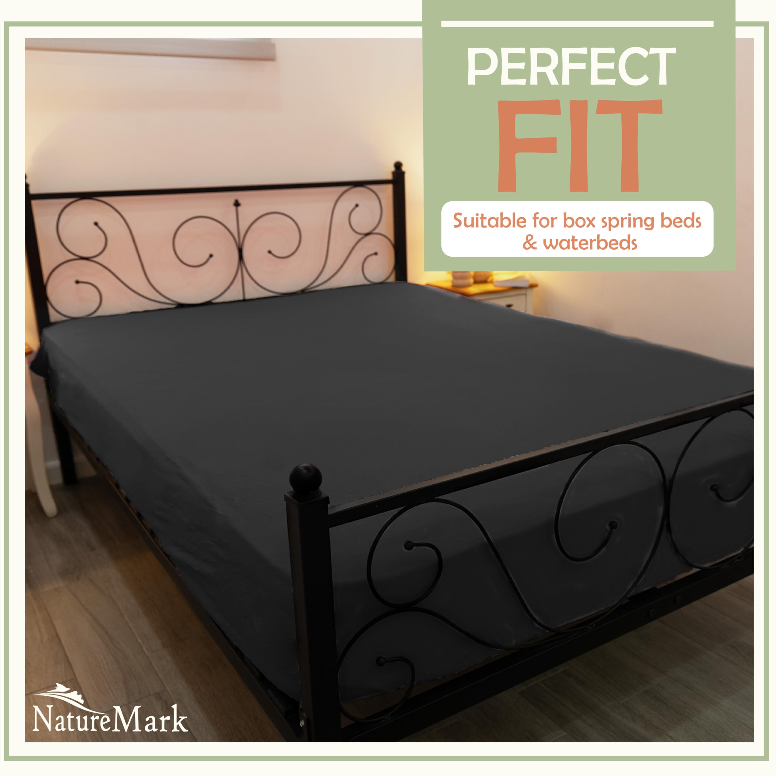 NatureMark Microfiber Fitted Sheet - Soft, Breathable & Comfortable - With Elastic Band - 120 x 200 cm - Black - Image 2