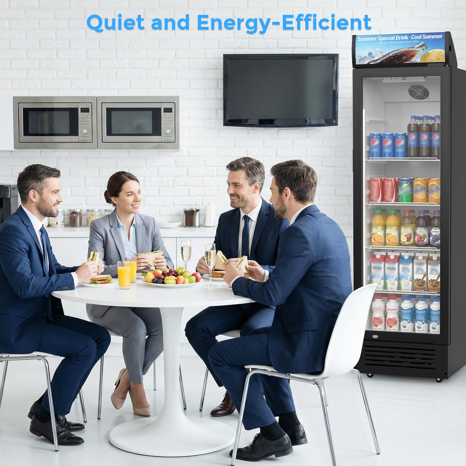 Electactic 9 Cu.Ft Commercial Refrigerators, Display Refrigerator With Double-Tempered Glass Door, Commercial Display Fridge With 4 Adjustable Shelves & LED Light, For Shops, Restaurants, Bars on Fridge.com - View 6