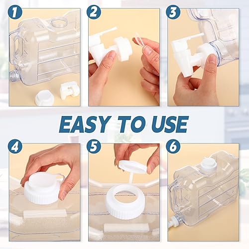 Miniatura 6 de Paquete de 2 botellas dispensadoras de agua para nevera de 1.5 galones con grifo a prueba de fugas y mango práctico, dispensador de bebidas de