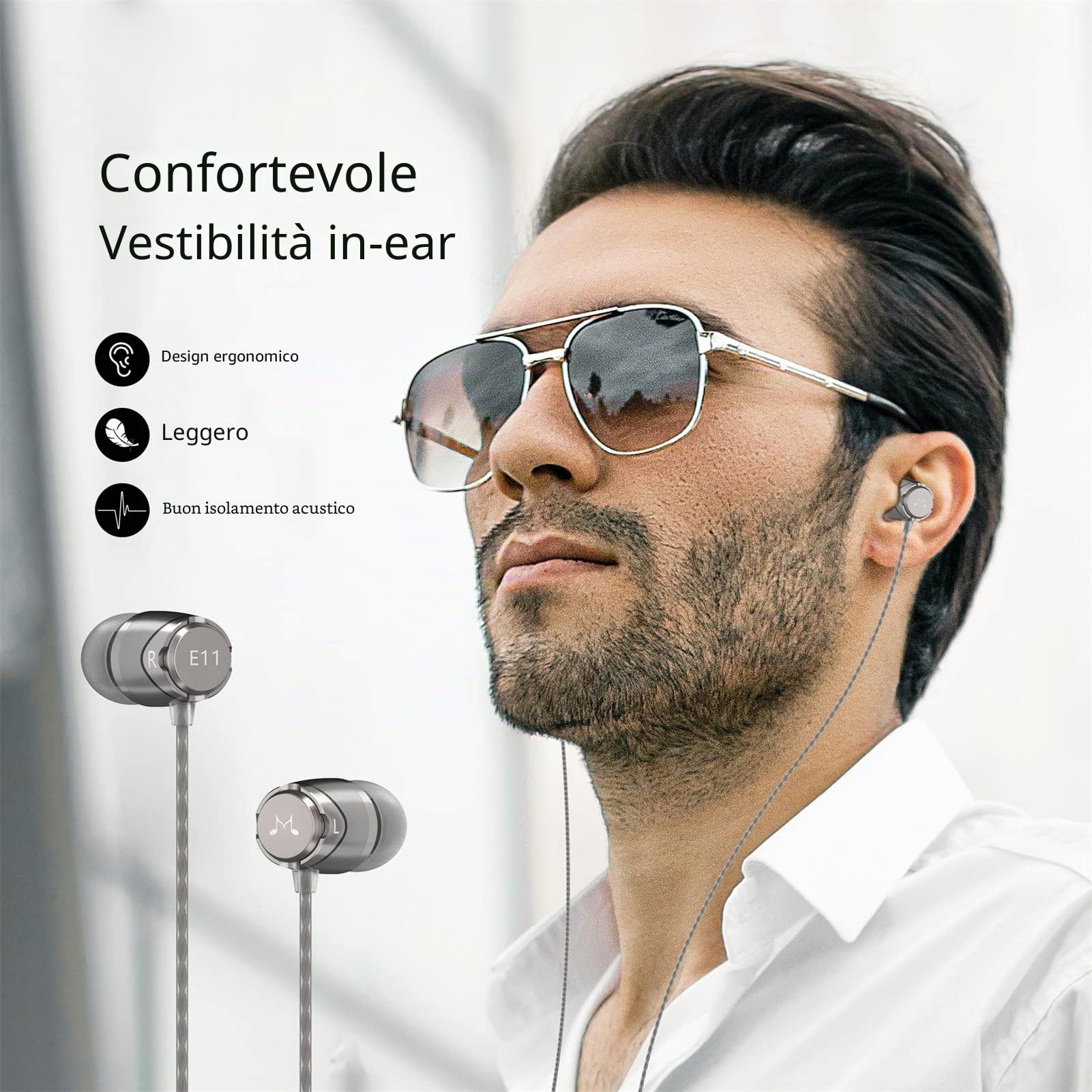 SoundMAGIC E11 Auricolari Cablati Senza Micro, HiFi, Jack 3,5mm, Arg Scuro | Suono equilibrato, bassi ricchi, corpo alluminio, cavo anti-groviglio, vestibilità confort