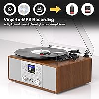 Vista 4 de 10-in-1 Retro Bluetooth Record Player with Built-in Stereo Speakers Wireless 3-Speed Turntable for Vinyl, CD, MP3, USB/SD, Internet Radio