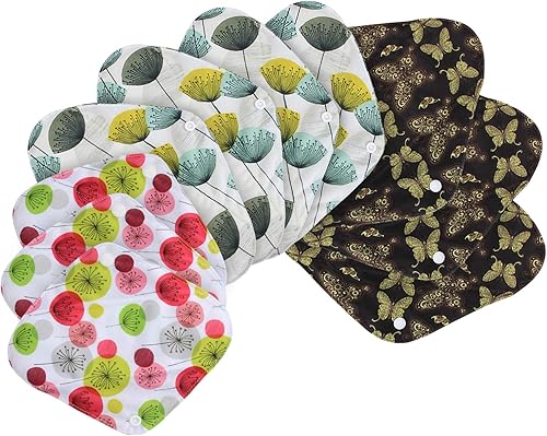 Miniatura 7 de Teamoy Juego de 10 protectores de tela, almohadillas sanitarias reutilizables con bolsa húmeda, almohadillas menstruales de tela lavable con capas