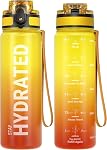 Sahara Sailor Water Bottle, 32oz Motivational Sports Water Bottle with Time Marker - Times to Drink - Tritan, BPA Free, Wide Mouth Leakproof, Fast Flow Technology with Clean Brush (1 Bottle)