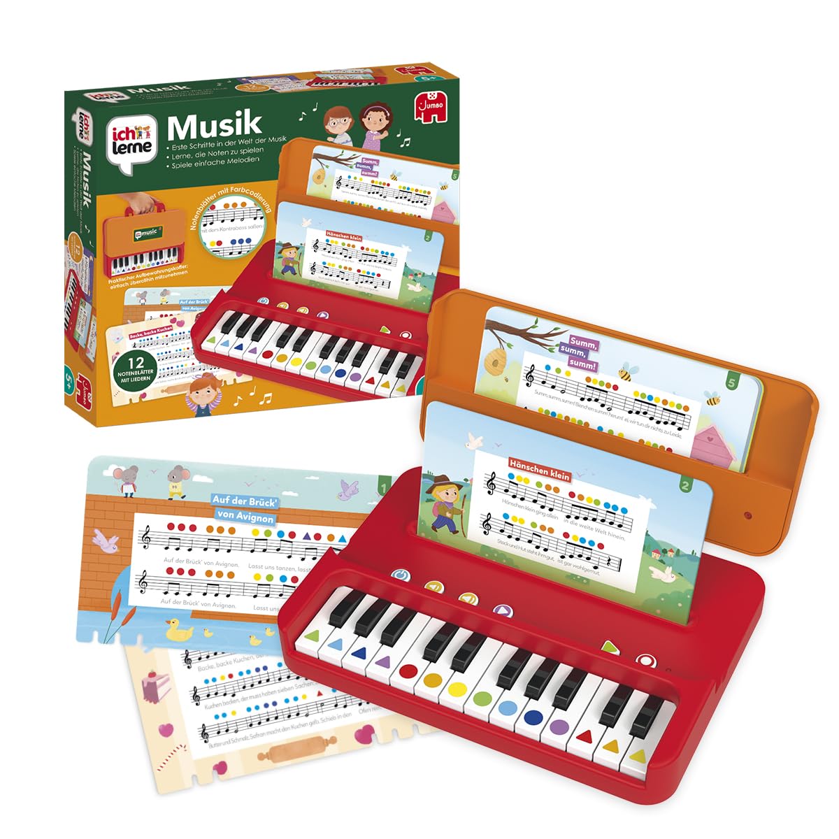 Ich lerne Musik - Musik-Lernspiele für Kinder - Noten Lernen und Melodien aufnehmen - Inklusive 12 Blättern mit beliebten Kinderliedern & praktischer Tragetasche - Für Kinder ab 5 Jahren
