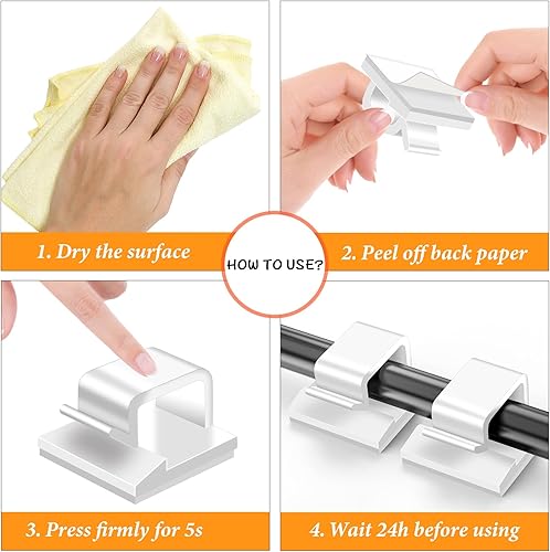 Miniatura 7 de Coopache 100 clips adhesivos para cables, clips de cable para cables en la pared, clips de gestión de cables, clips de pared de alambre para