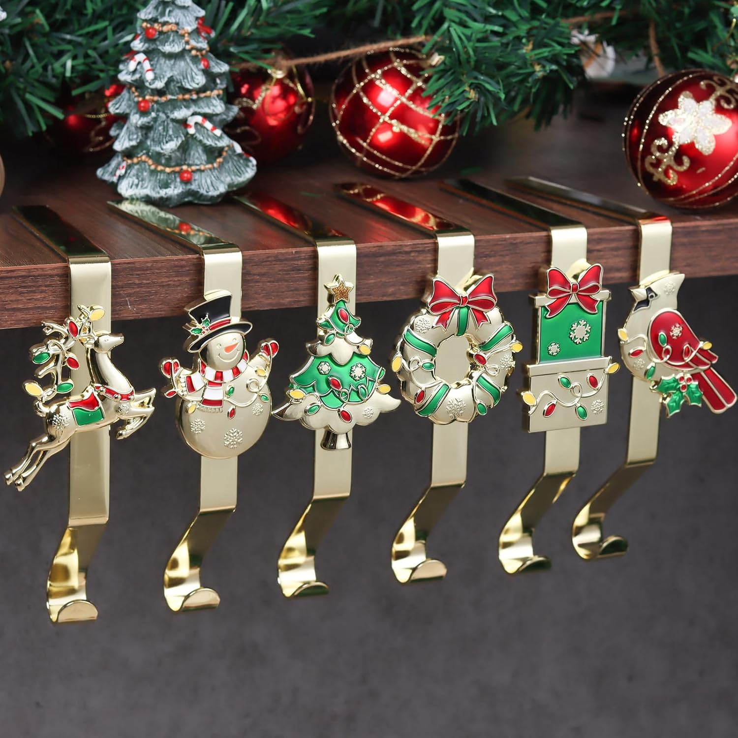 Stocking Holders for Mantle Silver Stocking Holder Stocking Hangers for Mantle Set of 8 Hooks Fireplace Christmas Stocking Holder Weighted Non-Slip Christmas Décor