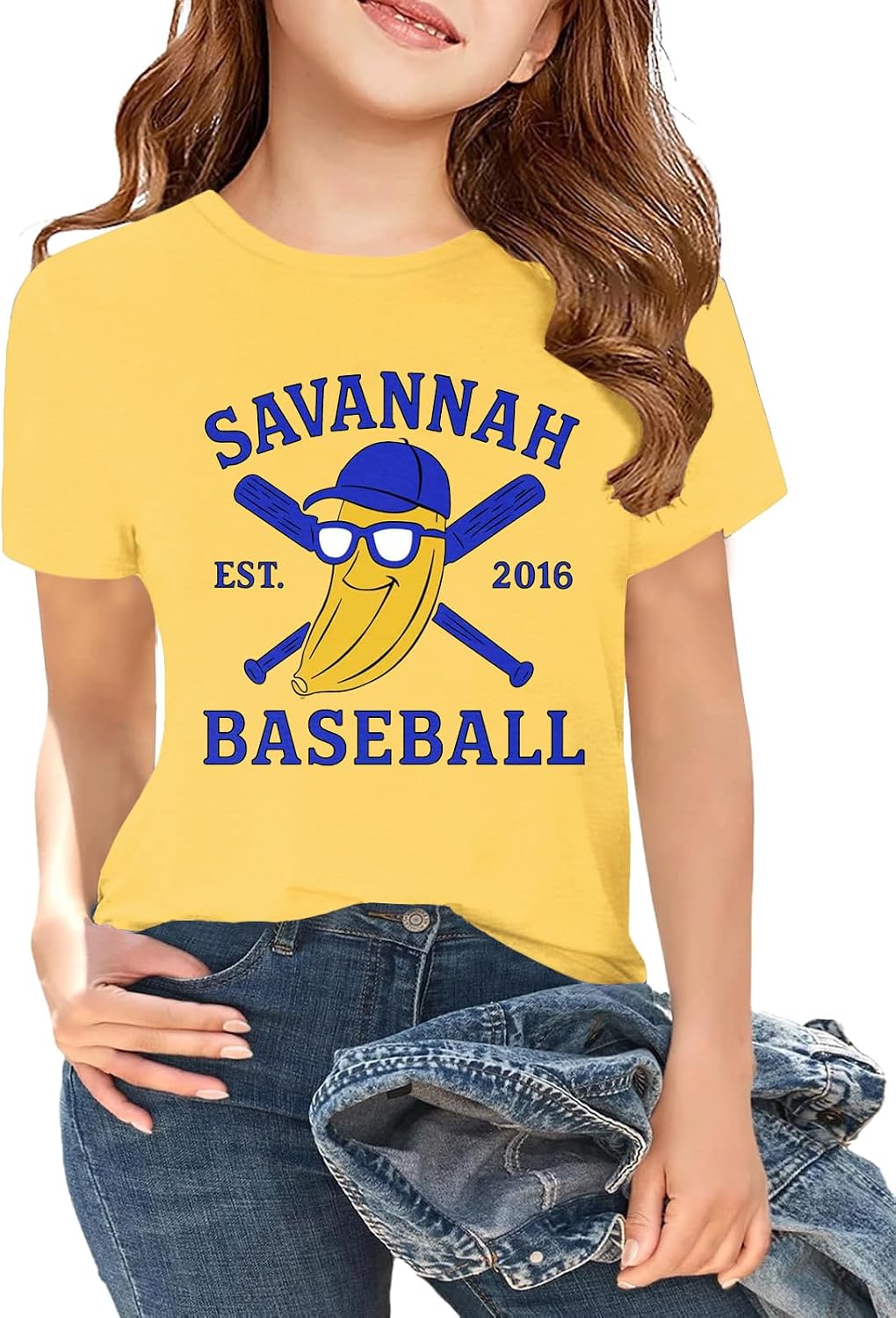 Kids Banana Baseball T-Shirt Boys Girls Game Day Fan Tops 5-14Y