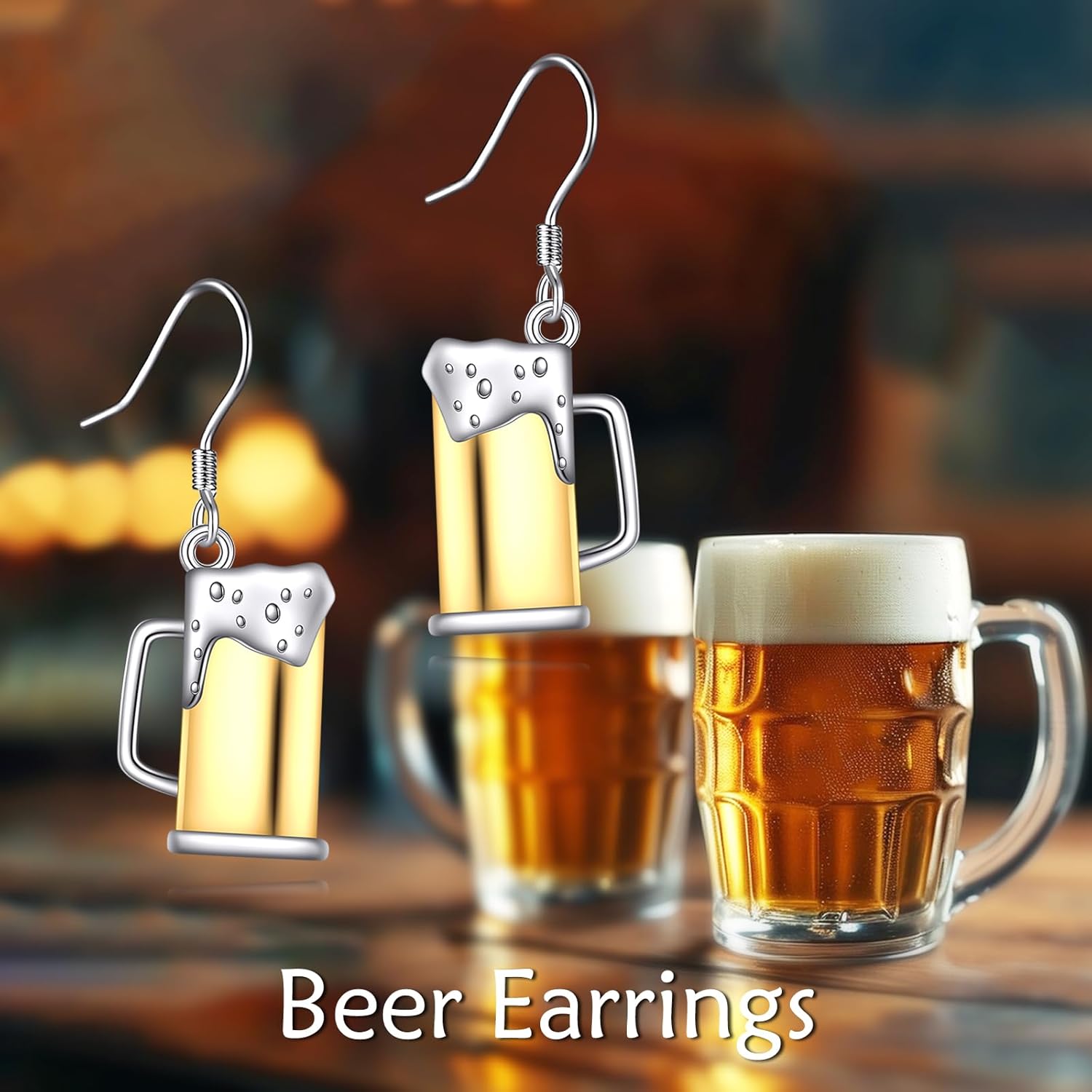 YAFEINI Beer Earring 925 Sterling Silver Beer Dangle Earrings Funny Beer Festival Party Jewelry Gifts for Women Beer Lovers