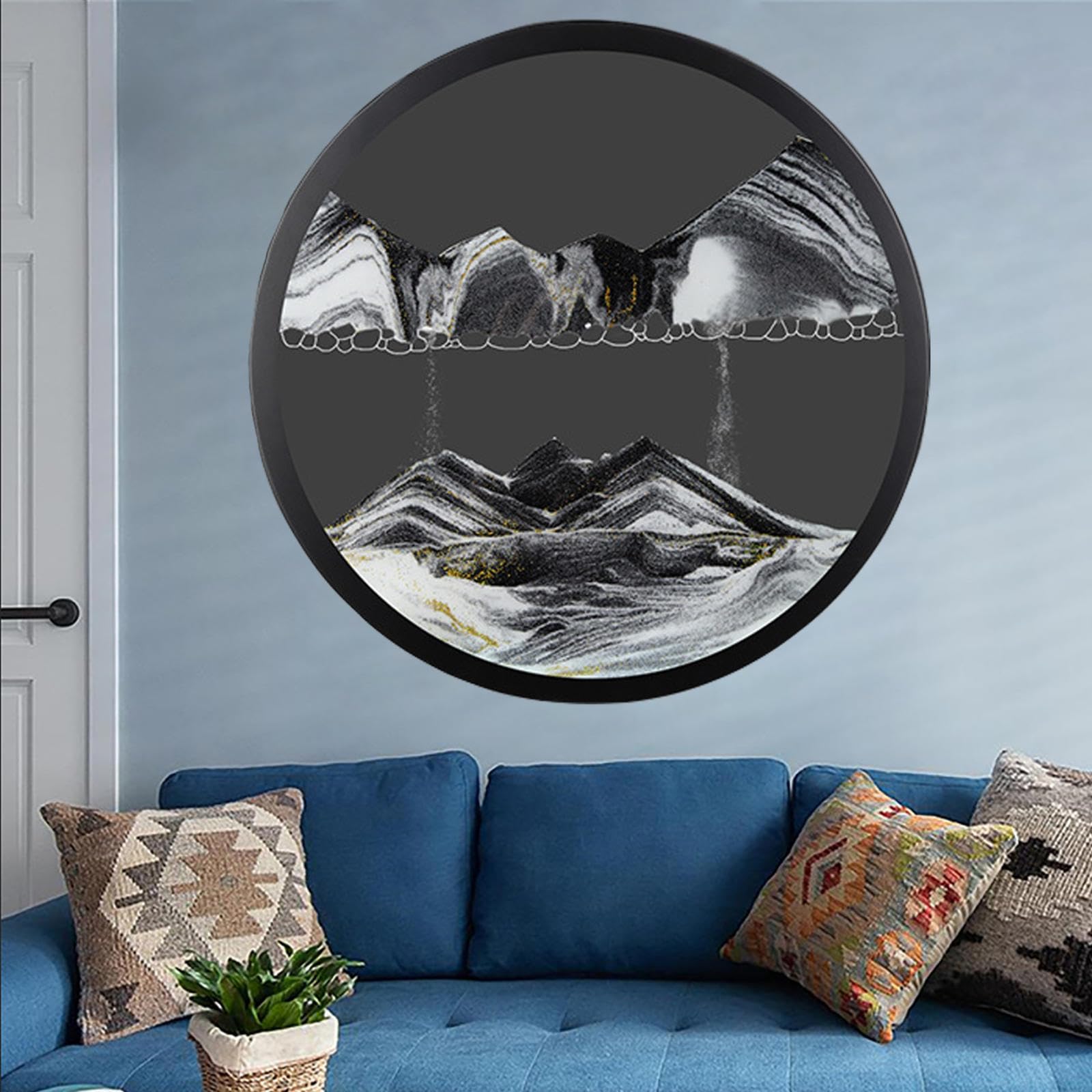 Lkqtnda J Sand Art Liquid Motion, 360° Rotate Wall Mounted Moving Sand Art Decor, 3D Dynamic Sand Painting Deep Sea Sandscape Glass Crafts Solid Wood Frame, Relaxing Relieve Depression,-24In/61Cm