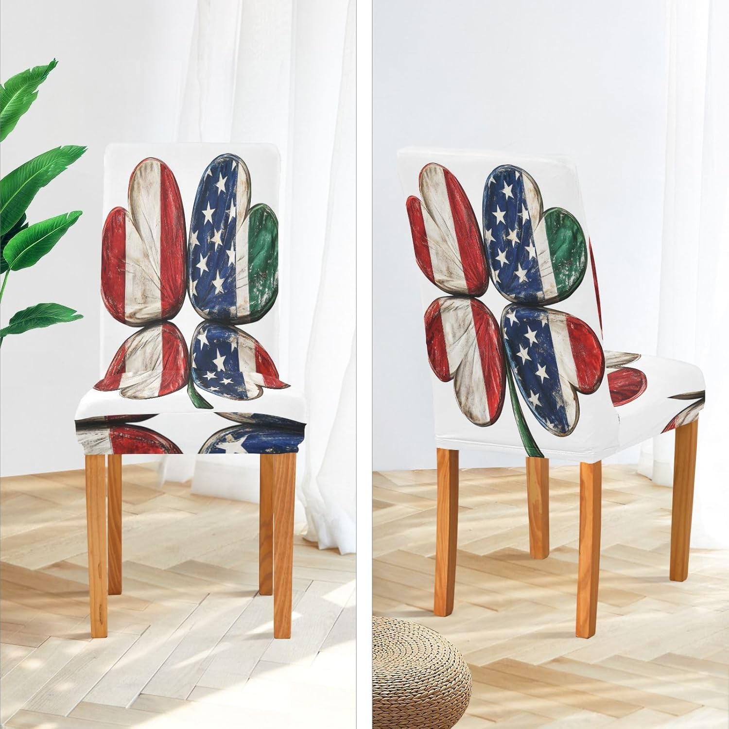 ALAZA Chair Covers for Dining Room, American Flag in Four Clover Shape Stretch Chair Cover Sets Chair Protector Removable Washable for Ktichen Restaurant Hotel