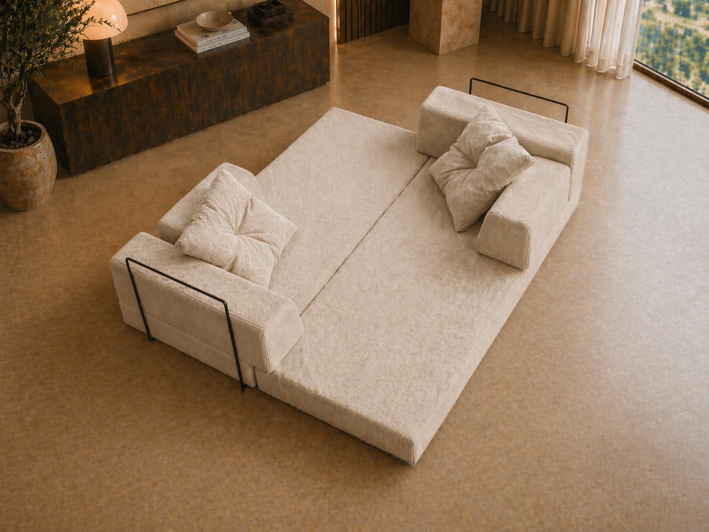 SIMPUR Oasis Sofá Cama 3 Plazas XXL de Pana Premium Beige, Convertible en Cama 180x190 cm, Estructura Metálica Resistente, Funda Lavable, Base Antideslizante, Sin Montaje, Fabricado en España