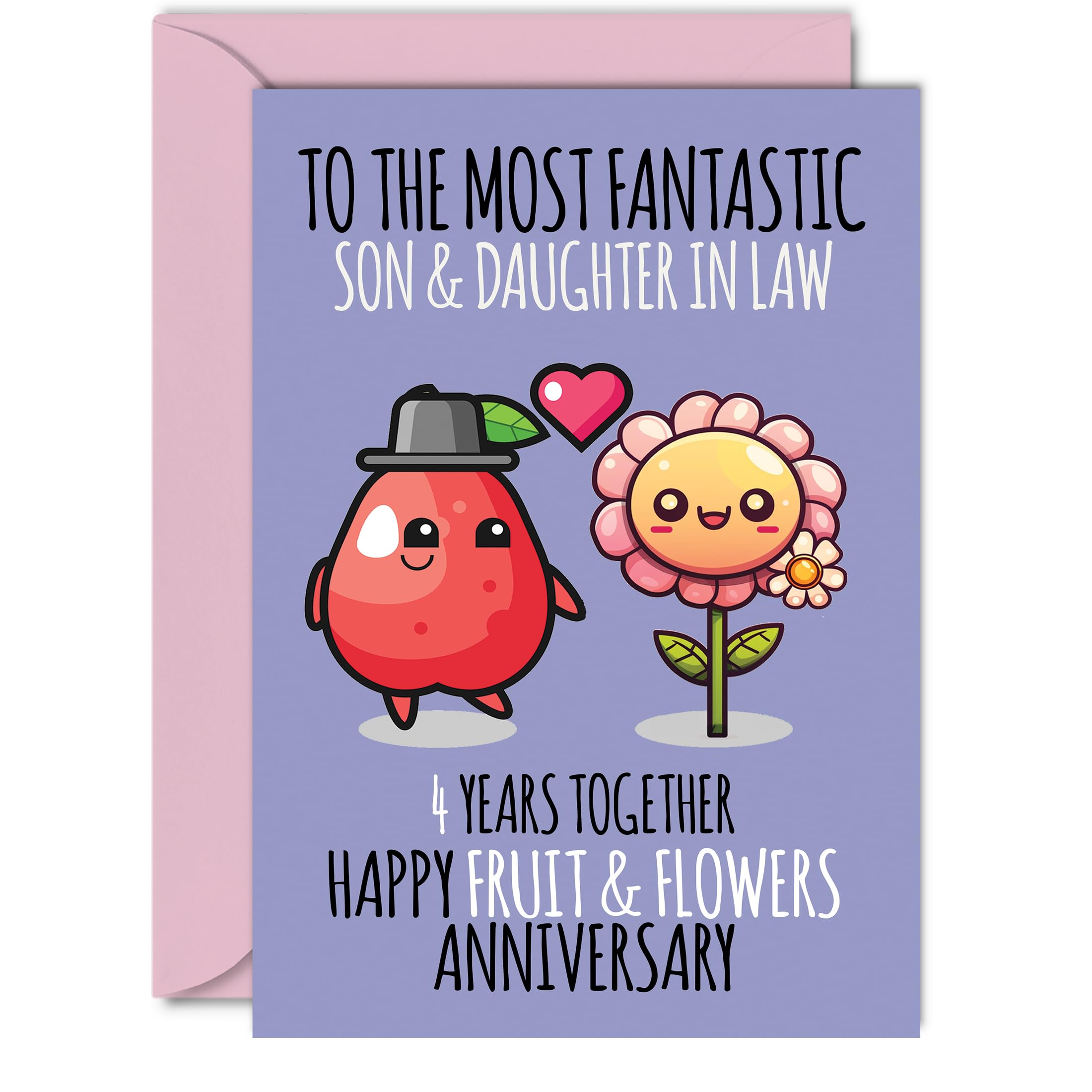 Cute Linen Anniversary Card for Son & Daughter In Law - 4 Years Together - Happy 4th Wedding Anniversary Cards for Daughter In Law Son, A5 Greeting Cards Anniversaries