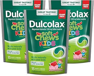 Kids Soft Chews Saline Laxative Watermelon Gentle Constipation Relief, Magnesium Hydroxide 1200mg, 15 Count (Pack of 3)