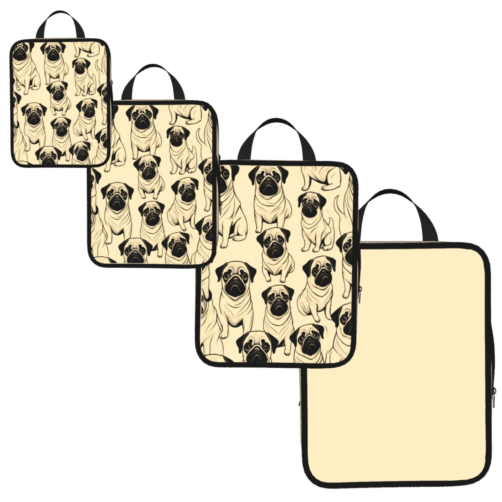 Cute Pug Dog Print 4 Set Compression Packing Cubes for Suitcases,Expandable Storage Bags Organizers