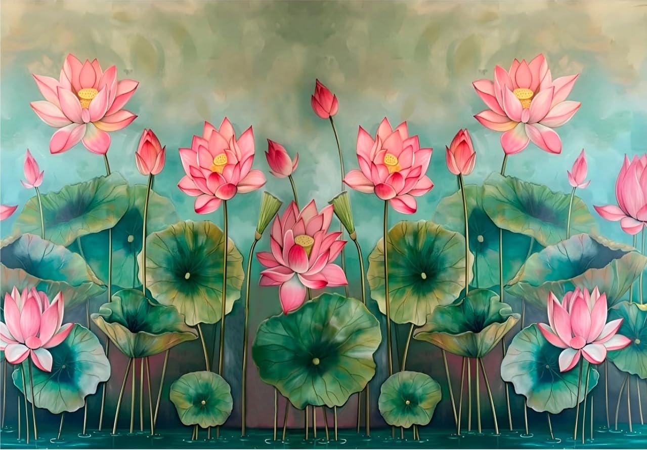Lotus Background Decorations Cloth | Pink Lotus & Green Leaves Theme Decoration Backdrop Cloth 6x8 Feet | Pooja Decoration Backdrop | varalakshmi Pooja Decorations Cloths-image-13