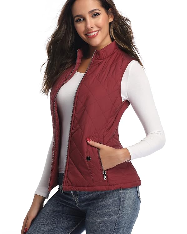 LONGKING Women's Vest, Stand Collar Lightweight Zip Quilted Vest for Women Wine Red XXL by LONGKING - Image 4