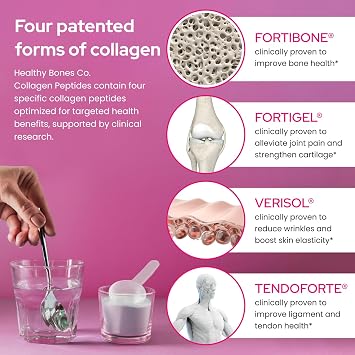 Collagen Peptides Powder, FORTIBONE, FORTIGEL, VERISOL, TENDOFORTE 30ct | Premium Bone Health Collagen Peptides Supporting Bone, Joint, Skin, Hair And Nail, Anti Aging, Hydrolyzed Collagen, 30 Serv