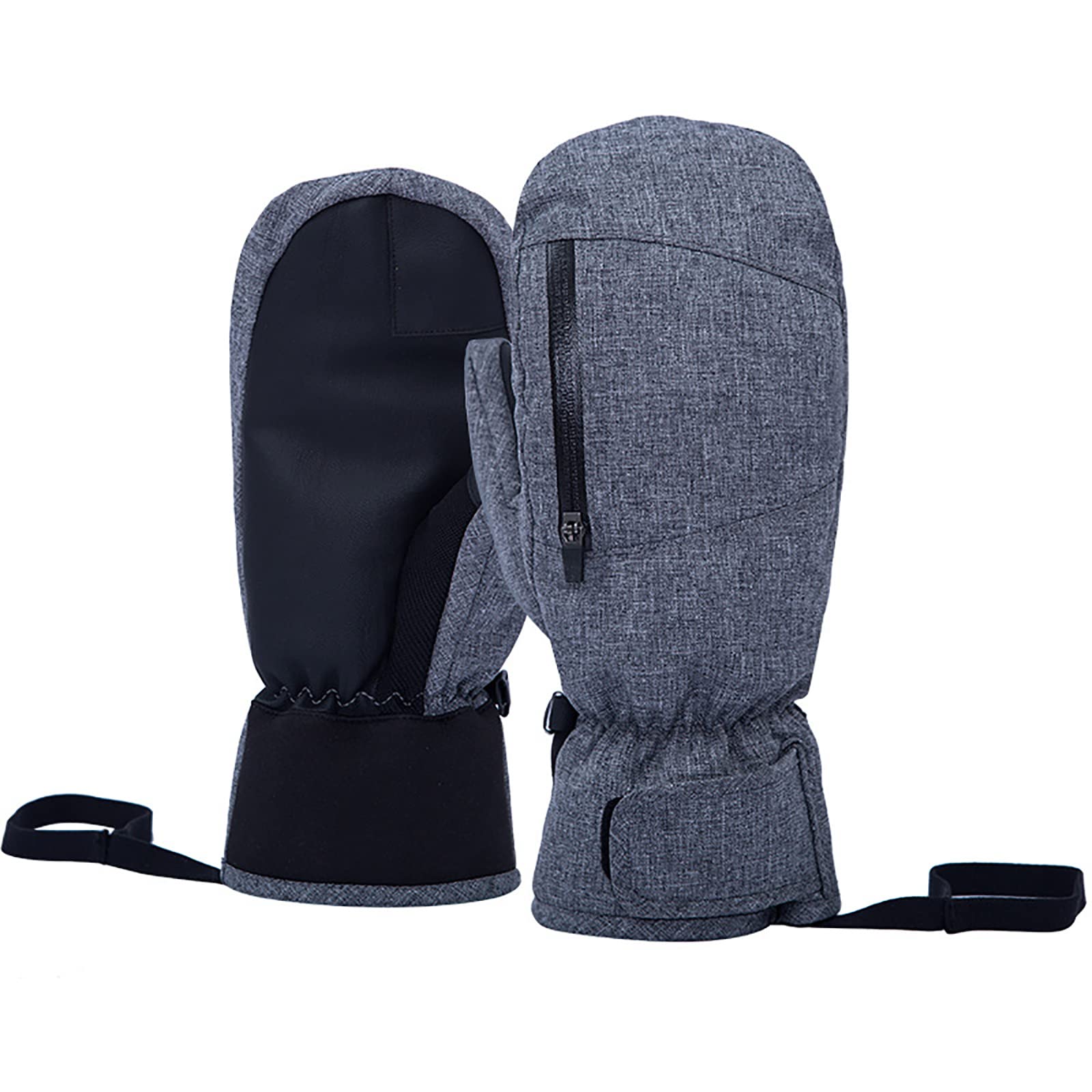 Moufles de ski imperméables et chaudes en cuir gris taille M - 7
