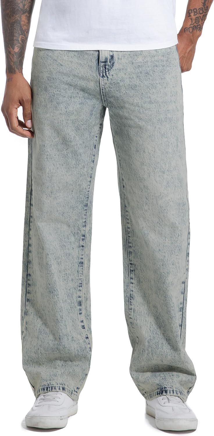 Men's Non-Stretch Loose Fit Wide-Leg Baggy Jeans Pants