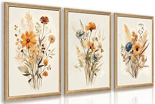 Hianan Vintage Orange Wildflower Canvas Wall Art,Country Farmhouse Watercolor Flower Wall Decor,Vintage Botanical Painting Picture Artwork for Bedroom Living Room Wood Framed Ready to Hang 12"x16"x3