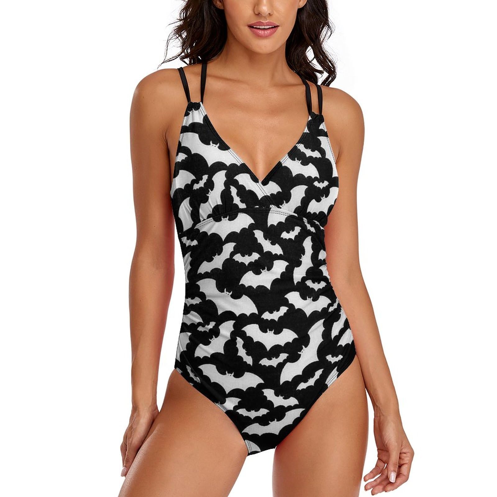 RBAZYFXUJ Swimwear, Halloween Bats Grey Swimsuit, Women's One-Piece Swimming Costume for Beach