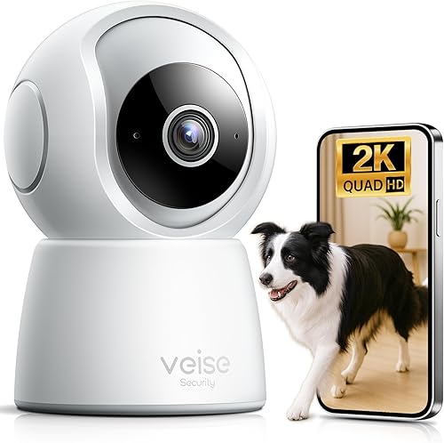 Veise Cámara de seguridad 2K para interiores de 2.4 GHz, cámaras panorámicasinclinables de 360 para seguridad del hogar, monitor de mascotas y
