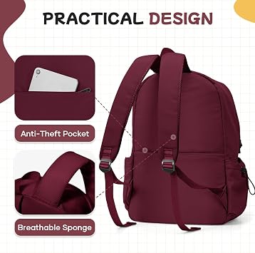 HYC00 School Backpack Womens Secondary Causal Travel High School Bags for Teenage Girls Boys 14 Inch Laptop Backpack Rucksack Bag for Women College Bags Water Resistant Bookbag Work Back Pack,A5-Red